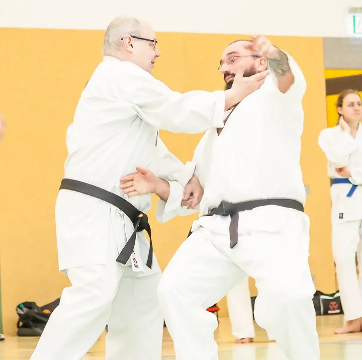 Two black belts working a technique in Plauen