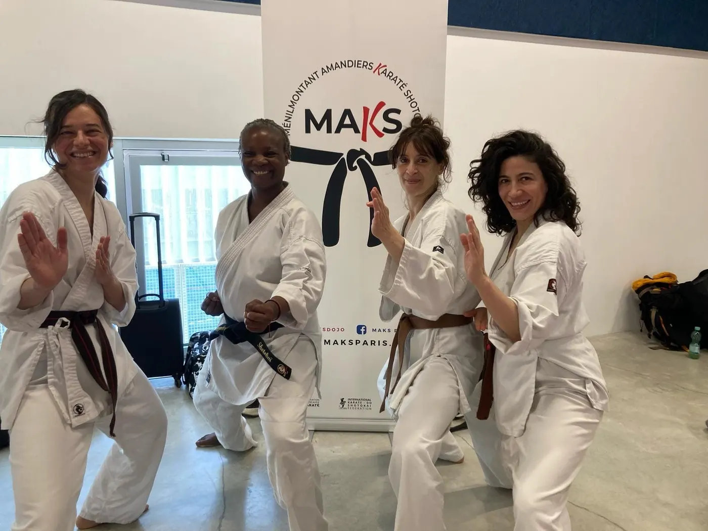 Association members with French karateka at a course in Paris